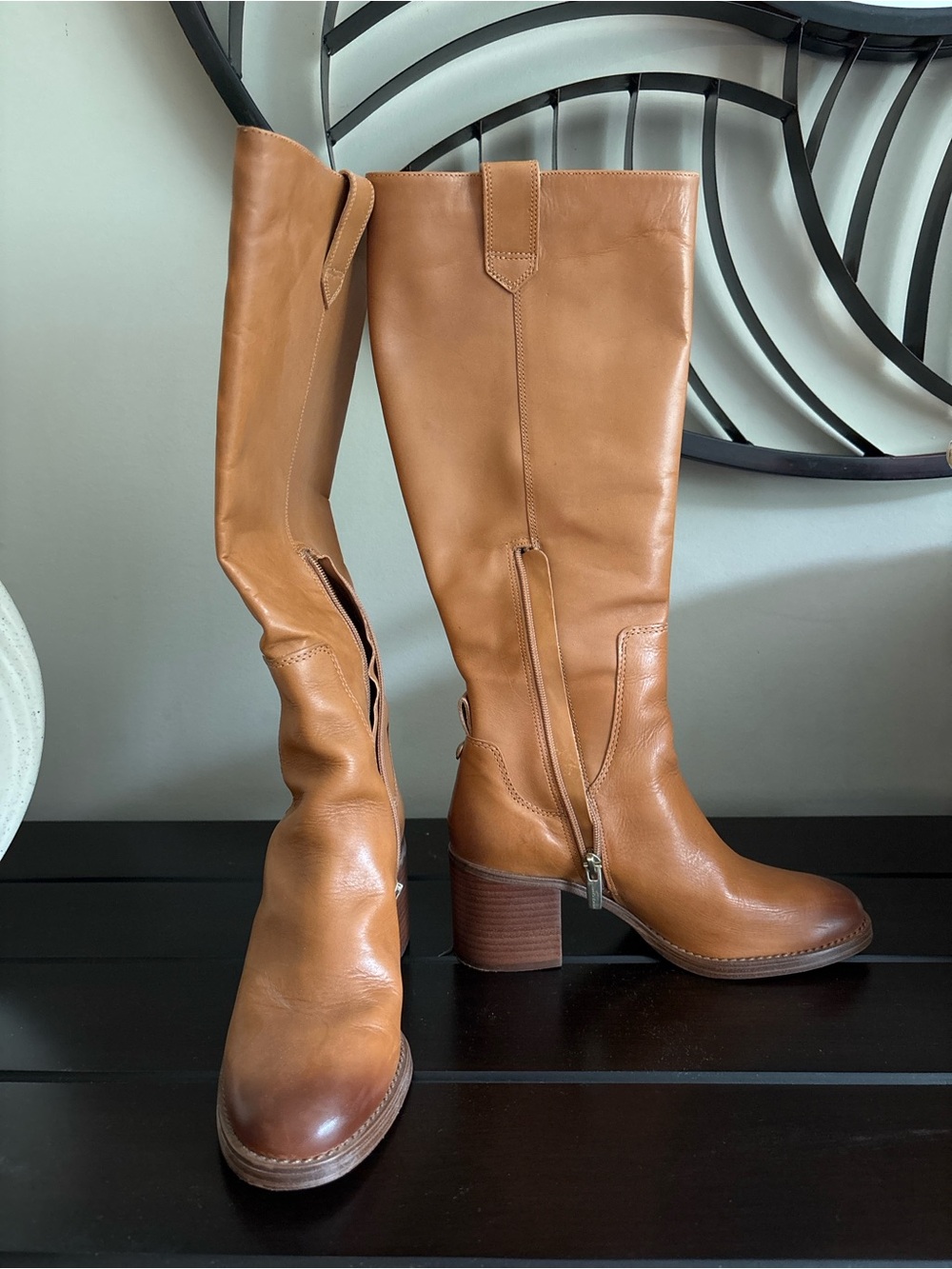 Vince Camuto Tan Leather Knee-High Block Heel Boots